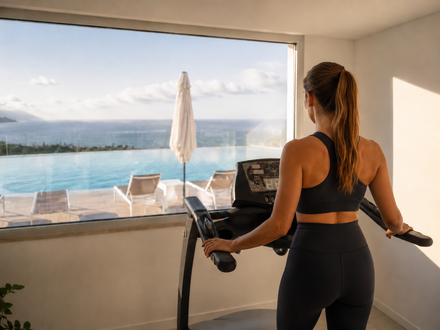 Ospite nella palestra panoramica affacciata sulla piscina e sul Golfo
