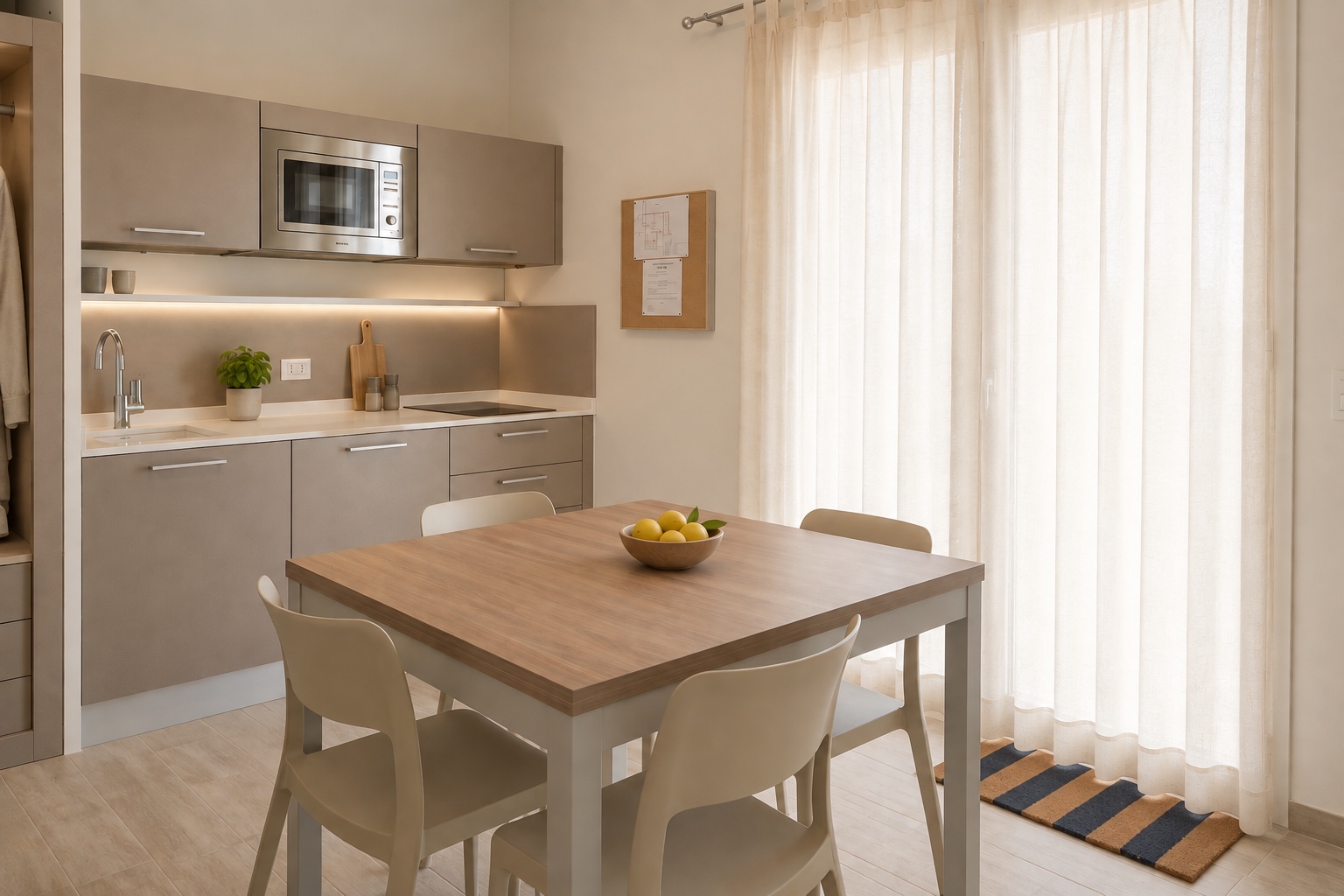 Kitchenette et coin repas de l’Essential Vue Mer